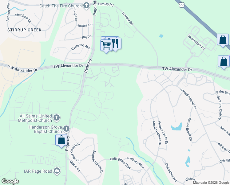 map of restaurants, bars, coffee shops, grocery stores, and more near 1125 Epiphany Road in Morrisville