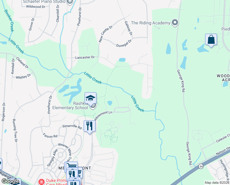 map of restaurants, bars, coffee shops, grocery stores, and more near 114 Springdale Way in Chapel Hill
