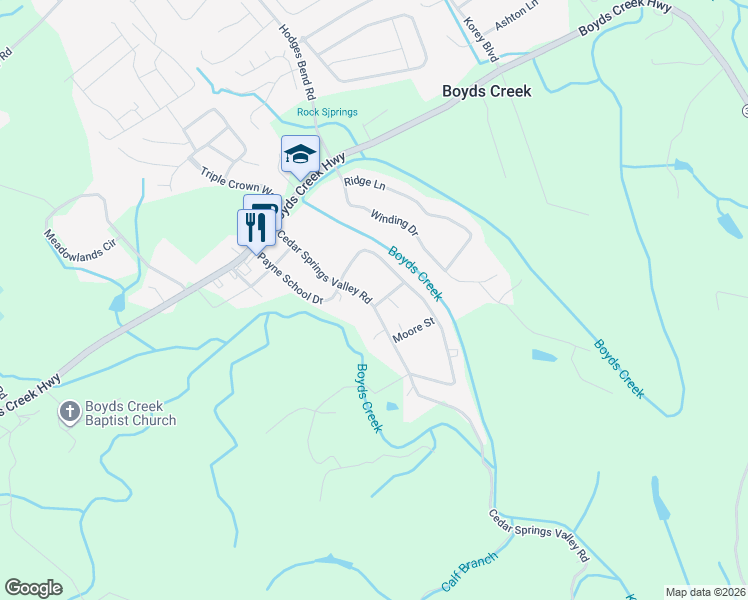 map of restaurants, bars, coffee shops, grocery stores, and more near 1805 McCarter Street in Sevierville