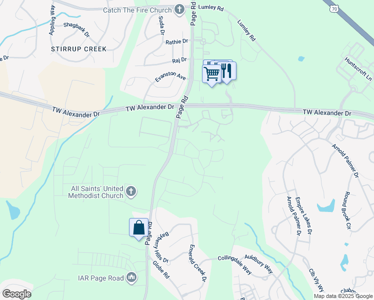 map of restaurants, bars, coffee shops, grocery stores, and more near 1014 Delight Drive in Morrisville