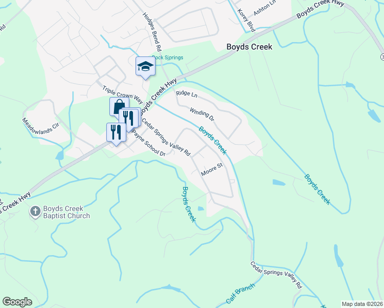 map of restaurants, bars, coffee shops, grocery stores, and more near 1805 McCarter Street in Sevierville