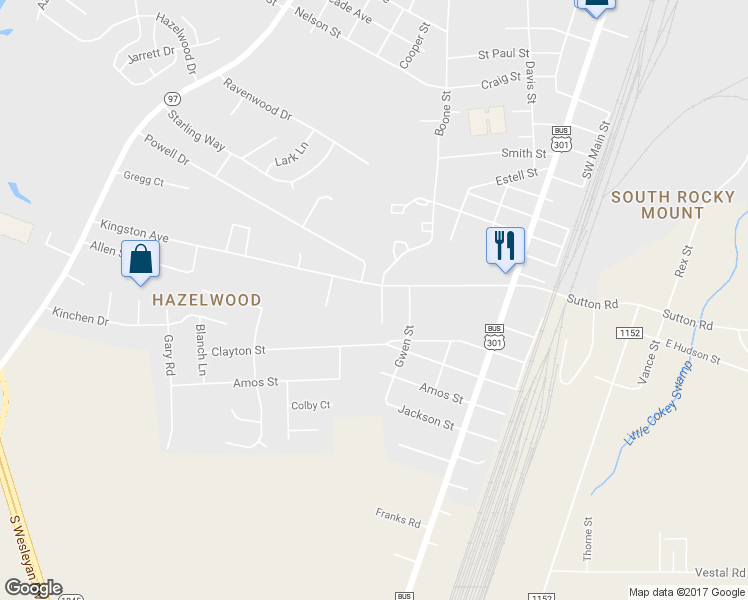 map of restaurants, bars, coffee shops, grocery stores, and more near 2520 Dalton Road in Rocky Mount