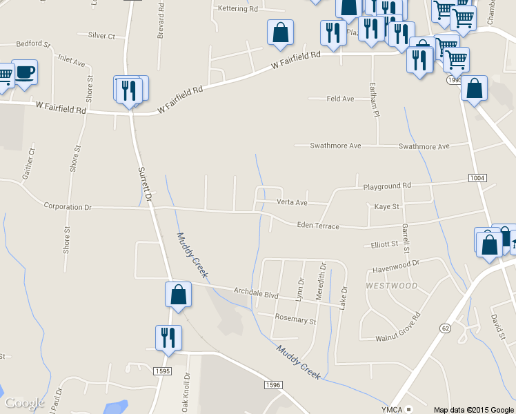 map of restaurants, bars, coffee shops, grocery stores, and more near 722 Eden Terrace in Archdale