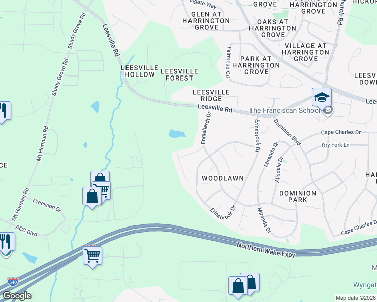 map of restaurants, bars, coffee shops, grocery stores, and more near 8824 Moss Glen Drive in Raleigh