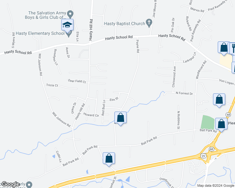 map of restaurants, bars, coffee shops, grocery stores, and more near 2 Elm Street in Thomasville