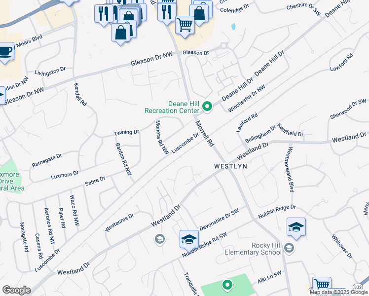 map of restaurants, bars, coffee shops, grocery stores, and more near 7512 Luscombe Drive in Knoxville