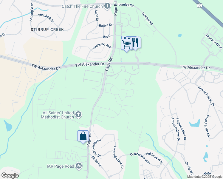 map of restaurants, bars, coffee shops, grocery stores, and more near 1014 Delight Drive in Morrisville