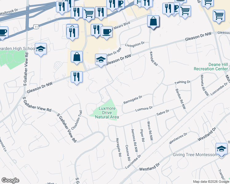 map of restaurants, bars, coffee shops, grocery stores, and more near 905 Flanders Lane Northwest in Knoxville