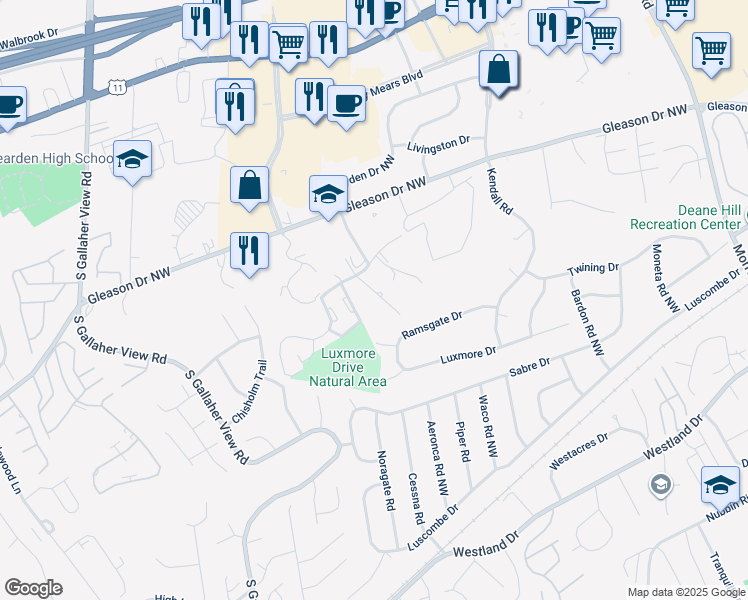 map of restaurants, bars, coffee shops, grocery stores, and more near 901 Flanders Lane Northwest in Knoxville