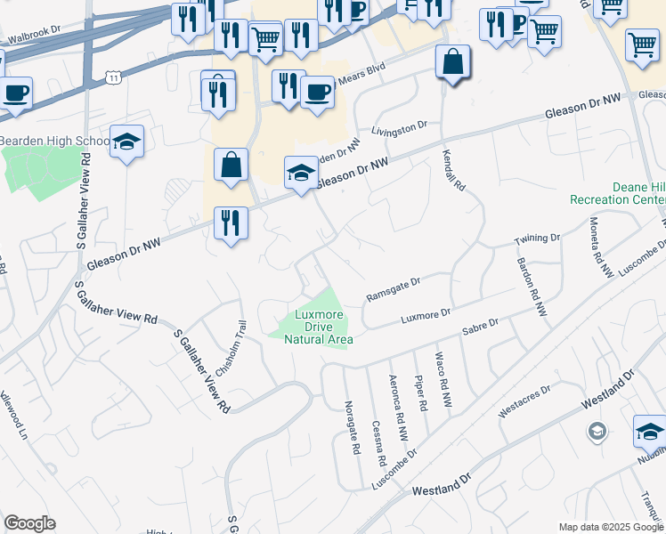 map of restaurants, bars, coffee shops, grocery stores, and more near 901 Flanders Lane Northwest in Knoxville