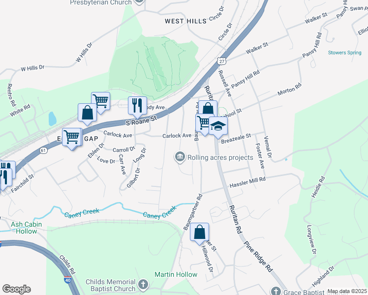 map of restaurants, bars, coffee shops, grocery stores, and more near 161 Roberts Street in Harriman