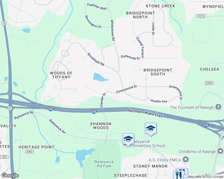 map of restaurants, bars, coffee shops, grocery stores, and more near 604 Emerywood Drive in Raleigh