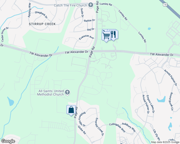 map of restaurants, bars, coffee shops, grocery stores, and more near 1012 Metro Lane in Morrisville