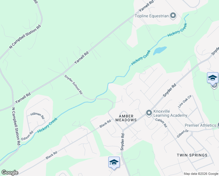 map of restaurants, bars, coffee shops, grocery stores, and more near 1340 Snyder School Road in Knoxville