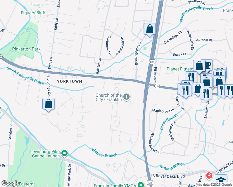 map of restaurants, bars, coffee shops, grocery stores, and more near 640 Band Dr in Franklin