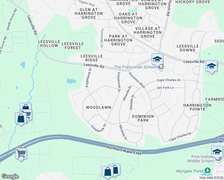 map of restaurants, bars, coffee shops, grocery stores, and more near 6920 Lamarsh Court in Raleigh