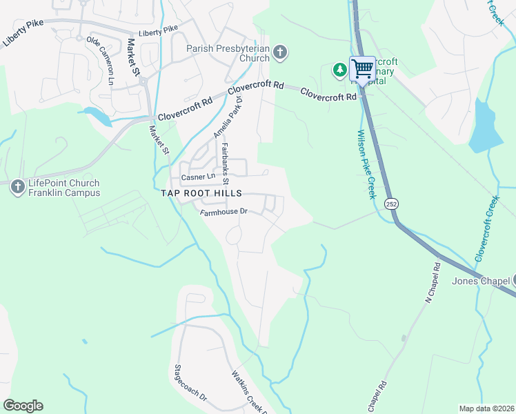 map of restaurants, bars, coffee shops, grocery stores, and more near 5019 Farmhouse Drive in Franklin