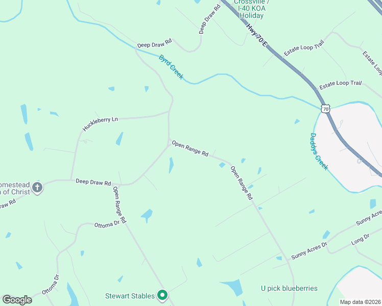 map of restaurants, bars, coffee shops, grocery stores, and more near 2359 Open Range Road in Crossville