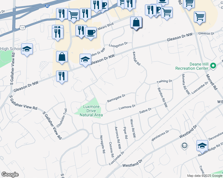 map of restaurants, bars, coffee shops, grocery stores, and more near 804 Flanders Lane Northwest in Knoxville