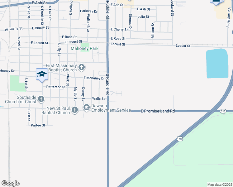 map of restaurants, bars, coffee shops, grocery stores, and more near 1102 South Ruddle Road in Blytheville