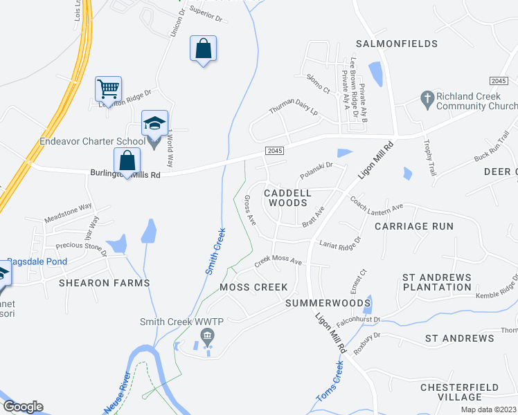 map of restaurants, bars, coffee shops, grocery stores, and more near 8324 Bratt Avenue in Wake Forest