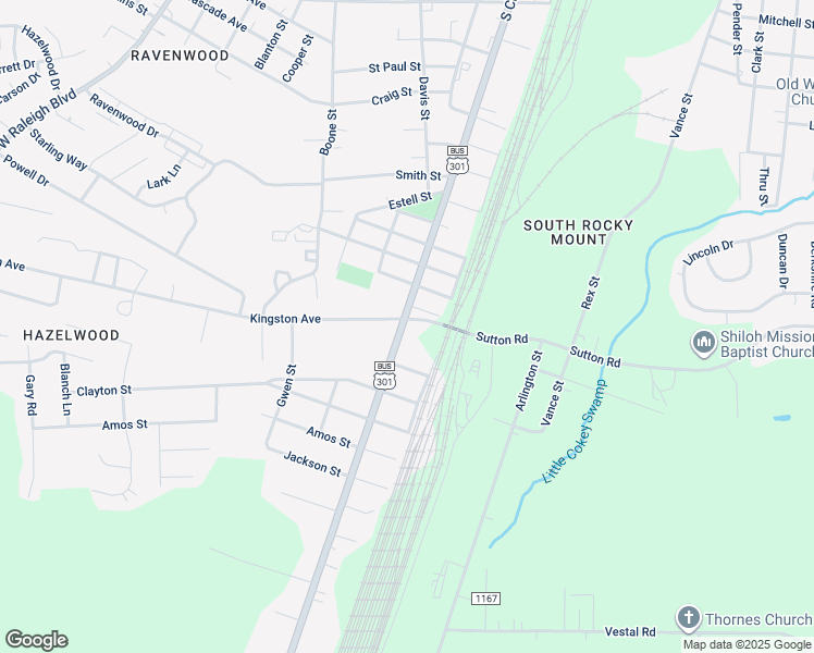 map of restaurants, bars, coffee shops, grocery stores, and more near 2411 South Church Street in Rocky Mount