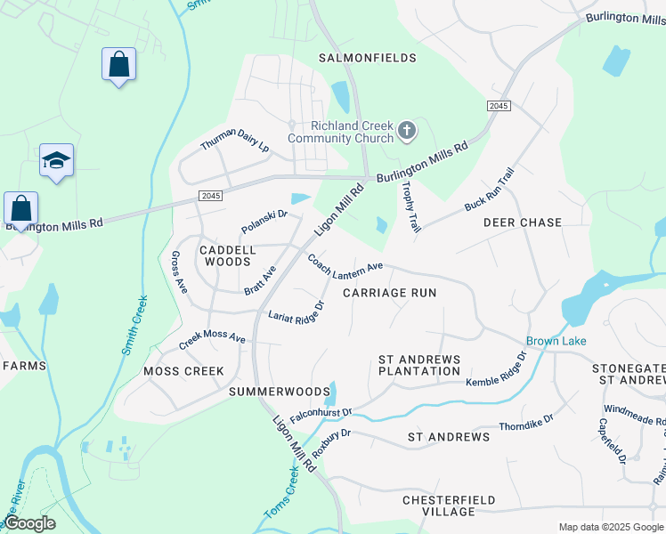 map of restaurants, bars, coffee shops, grocery stores, and more near 3217 Coach Lantern Avenue in Wake Forest