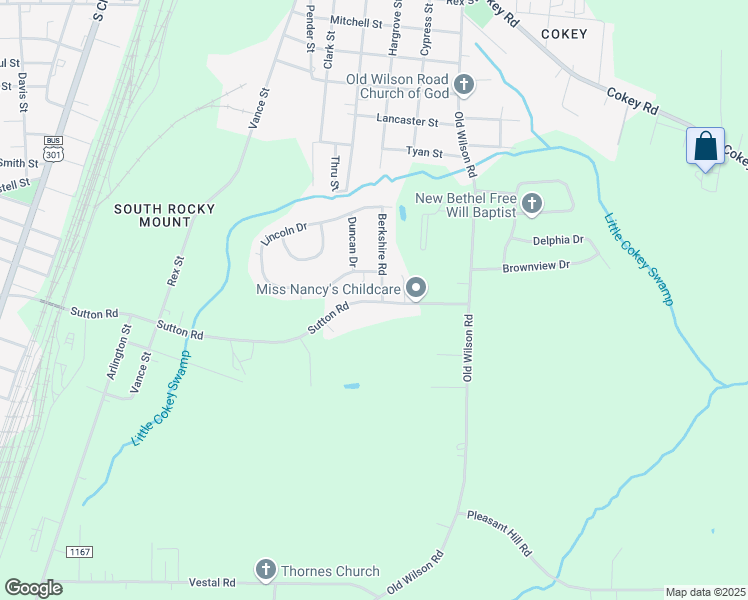 map of restaurants, bars, coffee shops, grocery stores, and more near 905 Sutton Rd in Rocky Mt