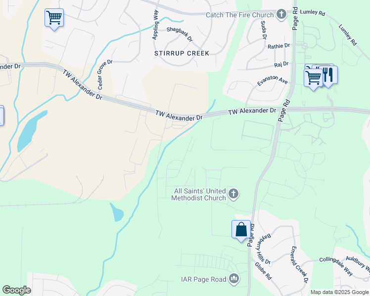 map of restaurants, bars, coffee shops, grocery stores, and more near 402 Brier Summit Place in Durham