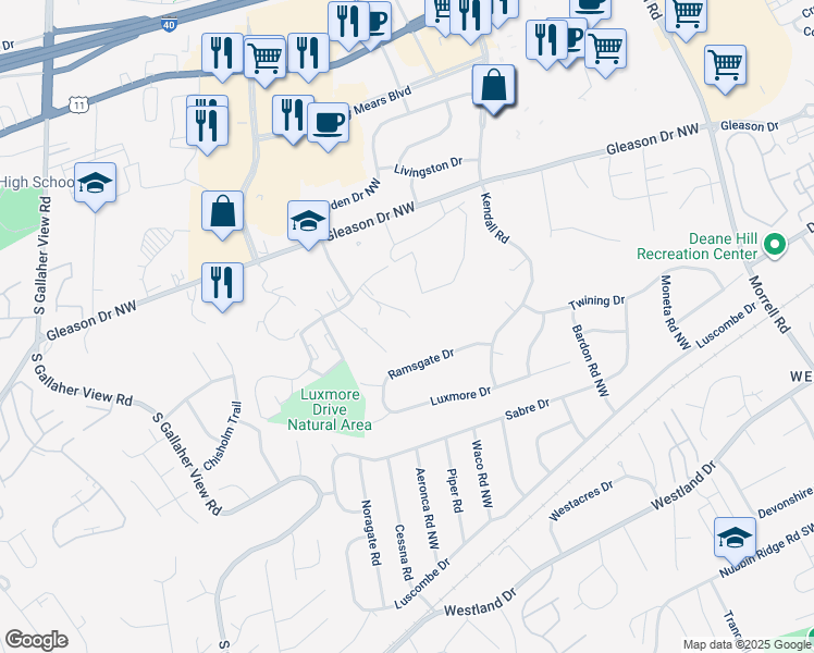 map of restaurants, bars, coffee shops, grocery stores, and more near 804 Flanders Lane Northwest in Knoxville