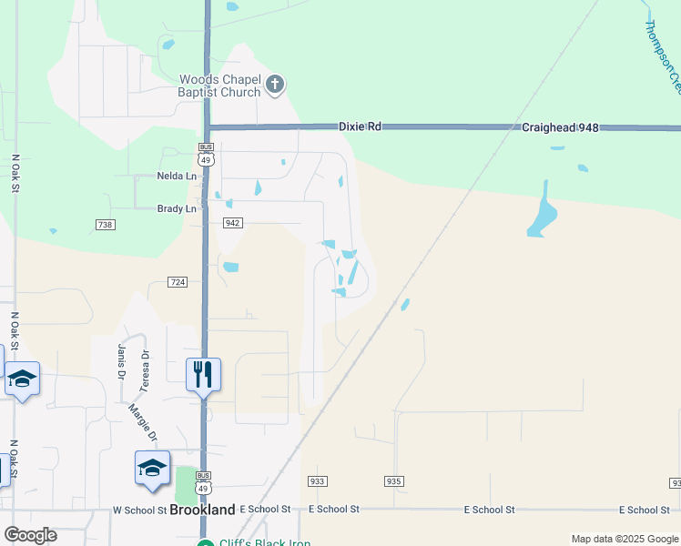 map of restaurants, bars, coffee shops, grocery stores, and more near 215 Cole Drive in Brookland