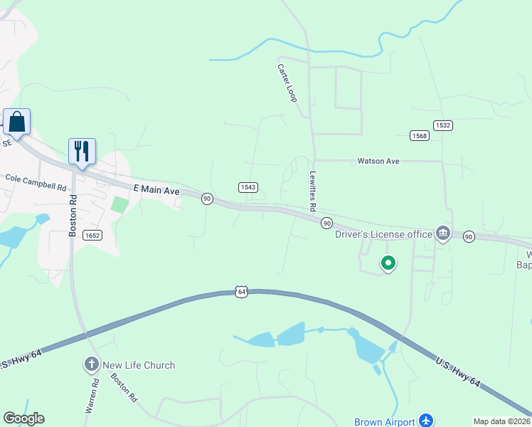 map of restaurants, bars, coffee shops, grocery stores, and more near 1676 North Carolina 90 in Township of Taylorsville