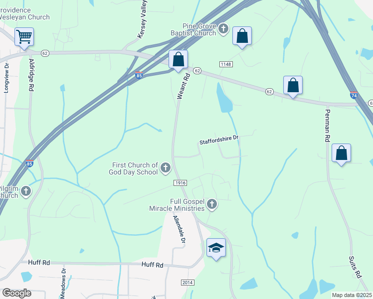 map of restaurants, bars, coffee shops, grocery stores, and more near 3772 Chadwick Drive in High Point