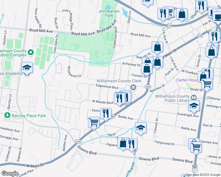 map of restaurants, bars, coffee shops, grocery stores, and more near 1251 Chickering Drive in Franklin