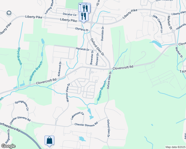 map of restaurants, bars, coffee shops, grocery stores, and more near 119 Verde Meadow Drive in Franklin
