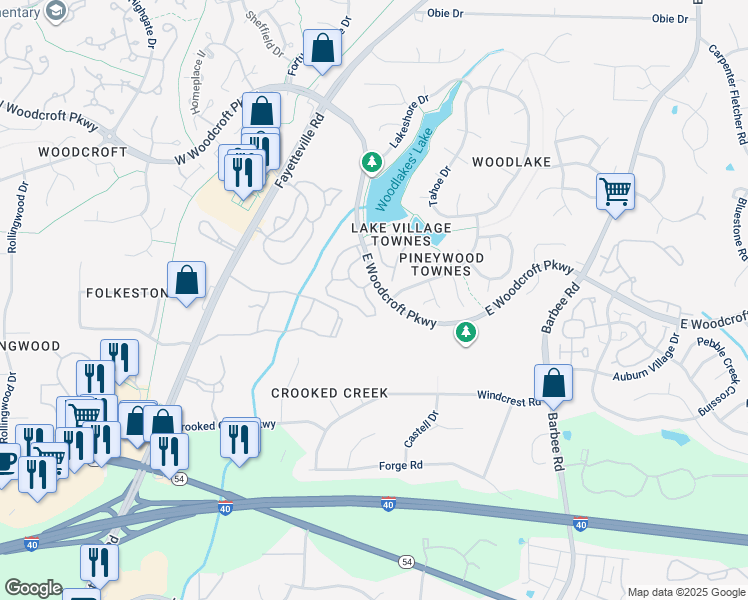 map of restaurants, bars, coffee shops, grocery stores, and more near 1500 Mayruth Drive in Durham