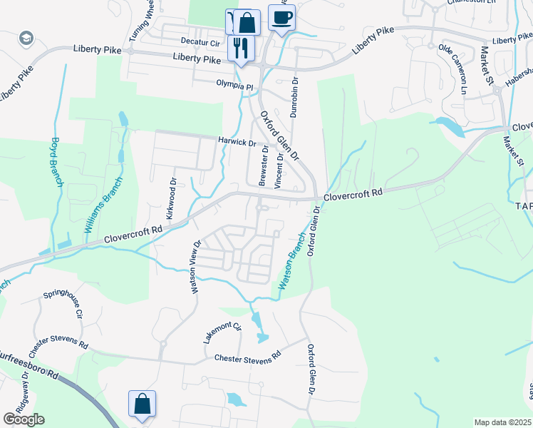 map of restaurants, bars, coffee shops, grocery stores, and more near 119 Verde Meadow Drive in Franklin