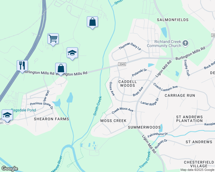 map of restaurants, bars, coffee shops, grocery stores, and more near 2831 Gross Avenue in Wake Forest