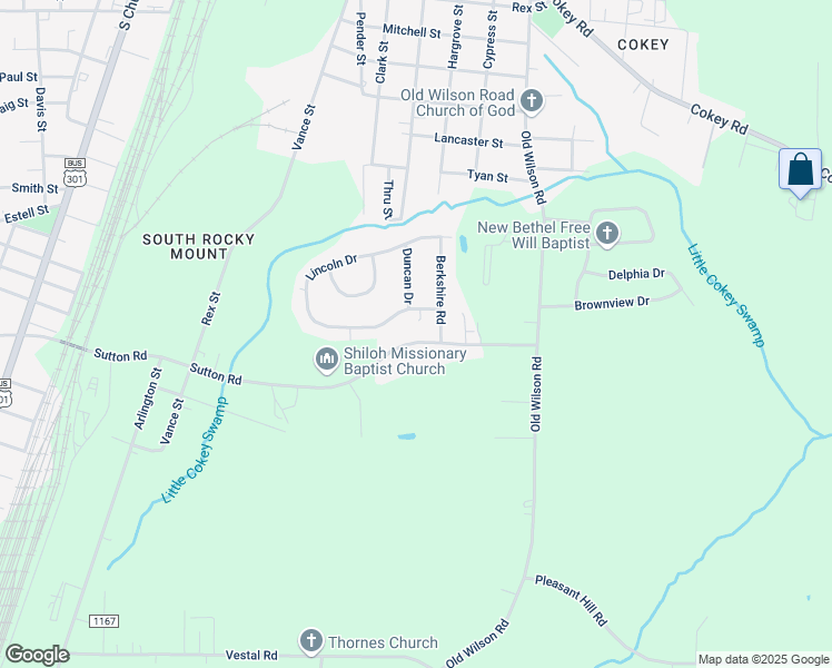 map of restaurants, bars, coffee shops, grocery stores, and more near 831 Sutton Rd in Rocky Mt