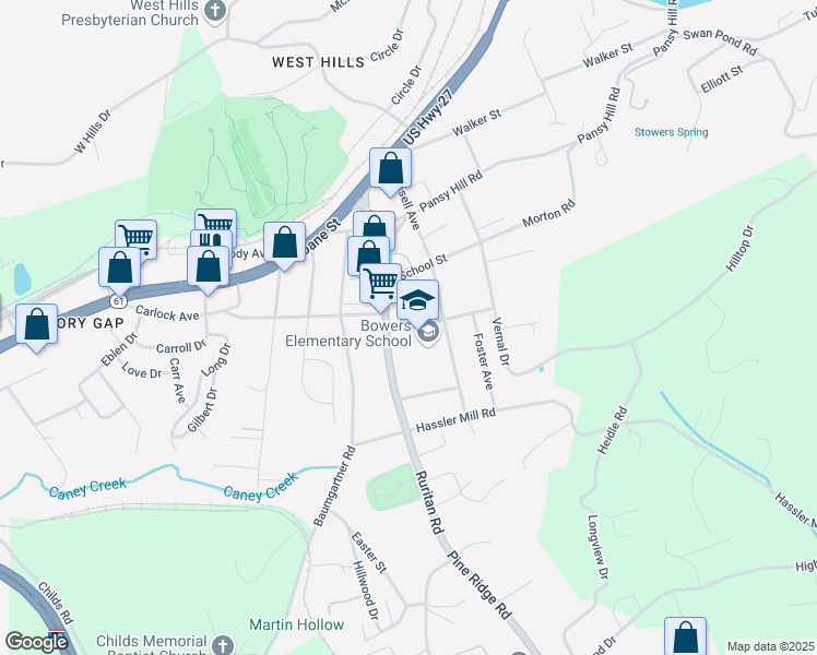 map of restaurants, bars, coffee shops, grocery stores, and more near 120 Breazeale Street in Harriman
