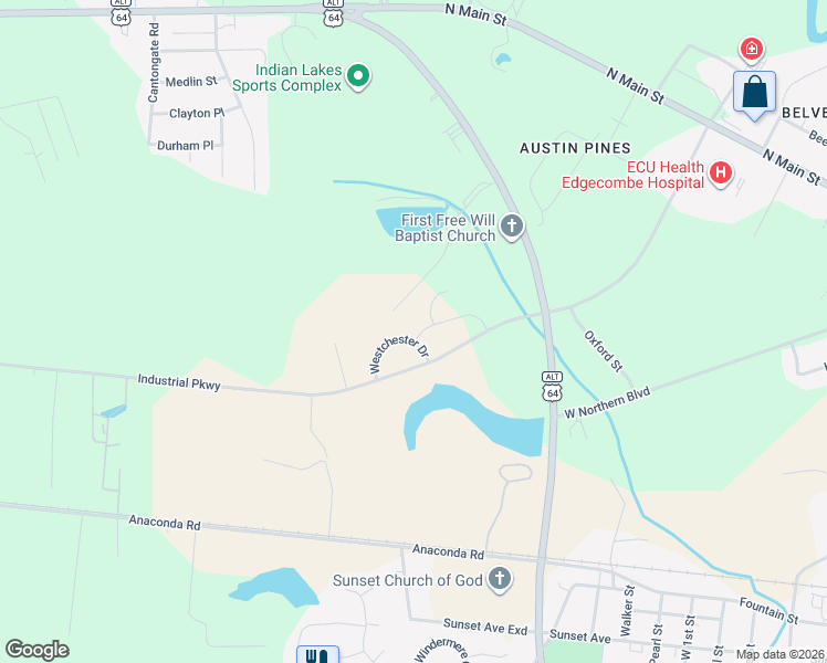 map of restaurants, bars, coffee shops, grocery stores, and more near 3103 Westchester Drive in Tarboro