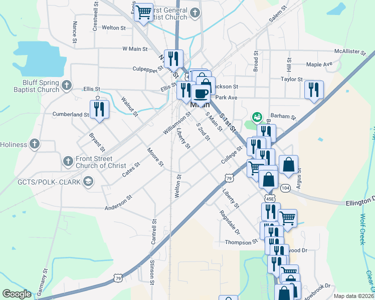 map of restaurants, bars, coffee shops, grocery stores, and more near 2041 Liberty Street in Milan