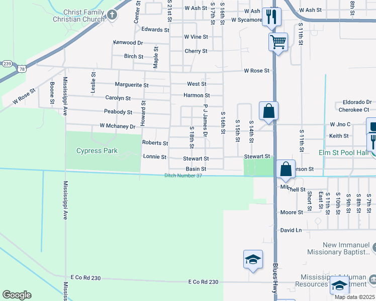 map of restaurants, bars, coffee shops, grocery stores, and more near 1805 Stewart Street in Blytheville