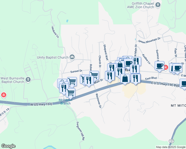 map of restaurants, bars, coffee shops, grocery stores, and more near 12 Robertson Street in Burnsville