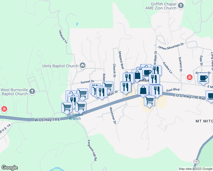 map of restaurants, bars, coffee shops, grocery stores, and more near 12 Robertson Street in Burnsville