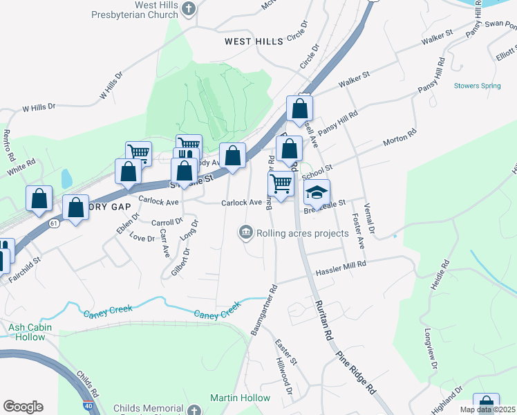 map of restaurants, bars, coffee shops, grocery stores, and more near 161 Roberts Street in Harriman
