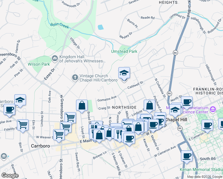 map of restaurants, bars, coffee shops, grocery stores, and more near 509 Edwards Drive in Chapel Hill