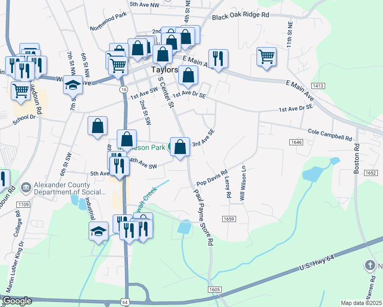 map of restaurants, bars, coffee shops, grocery stores, and more near 455 South Center Street in Taylorsville