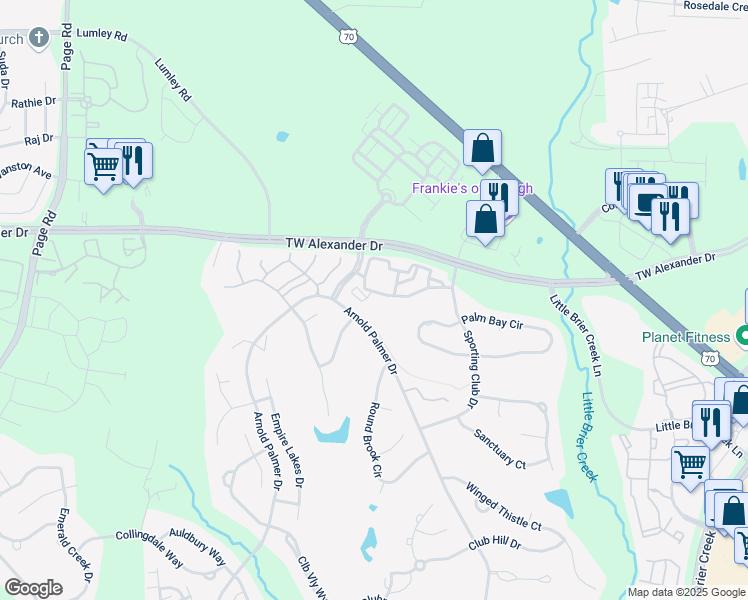 map of restaurants, bars, coffee shops, grocery stores, and more near 9332 Palm Bay Circle in Raleigh