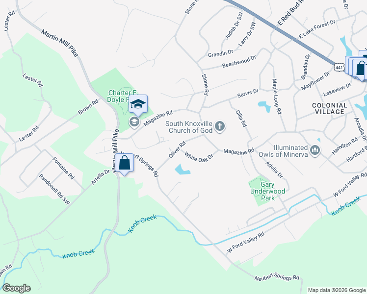 map of restaurants, bars, coffee shops, grocery stores, and more near 713 Oliver Road in Knoxville